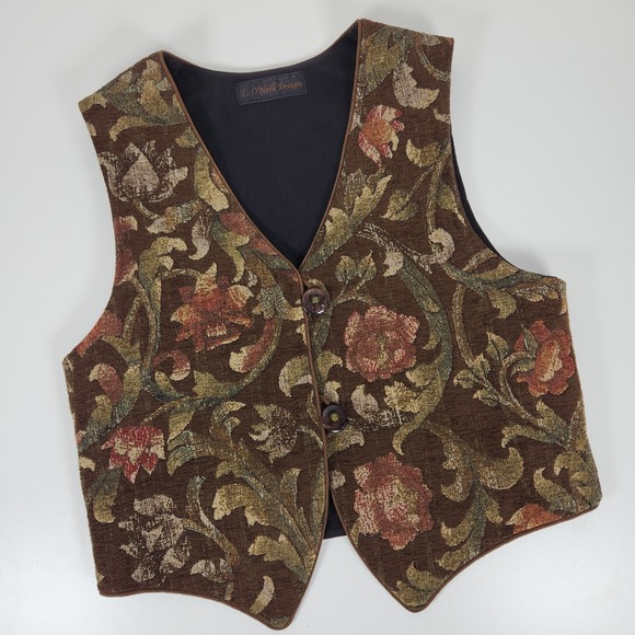 Vintage L. O'Neill Design Women's Floral Tapestry Vest No Size Tag (approx sz S) - Picture 1 of 7